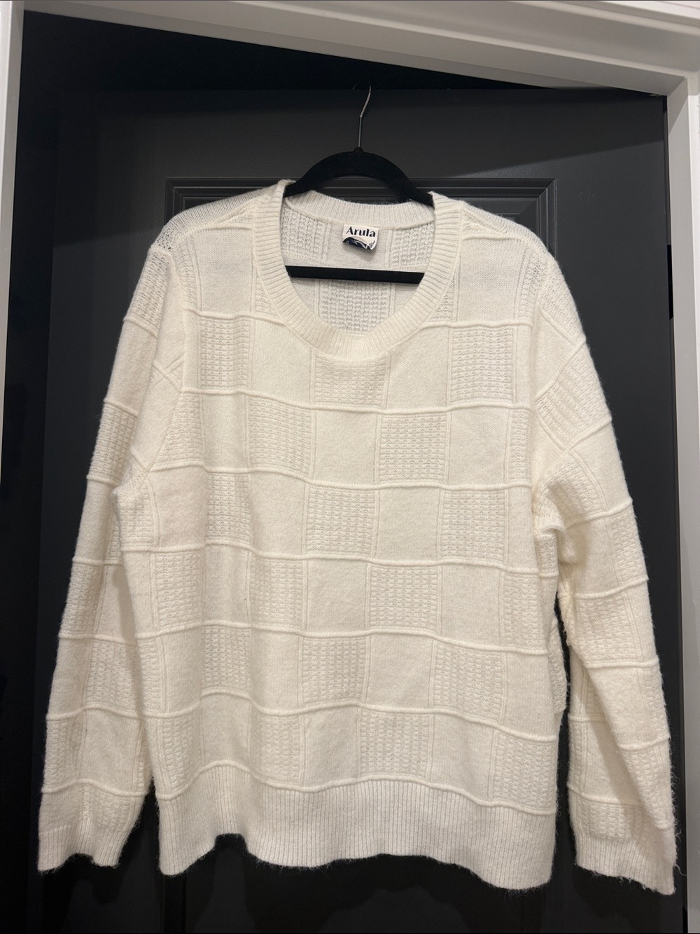 ARULA Cream Textured Knit Crewneck Sweater